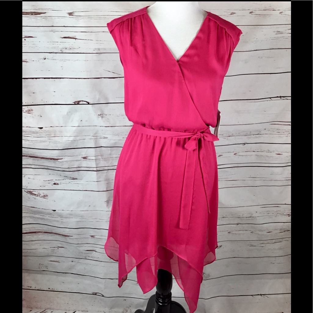 Halston Barbiecore Pink Sleeveless Asymmetrical Handkerchief Dress Size Xs